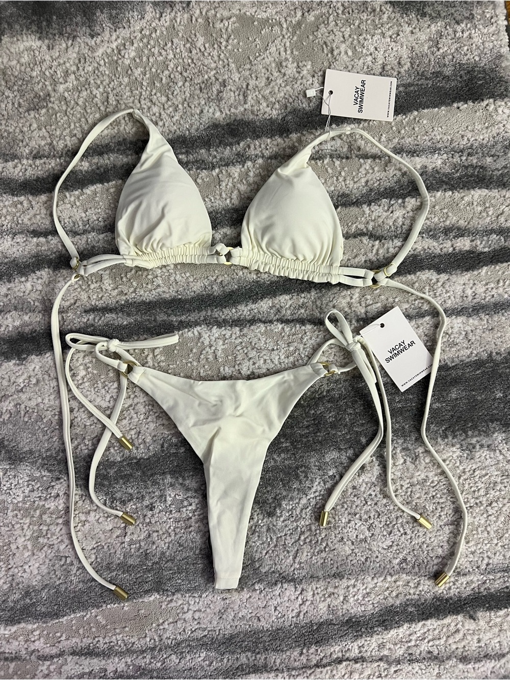 Vacay Swimwear White Triangle Tie-Side Bikini Set